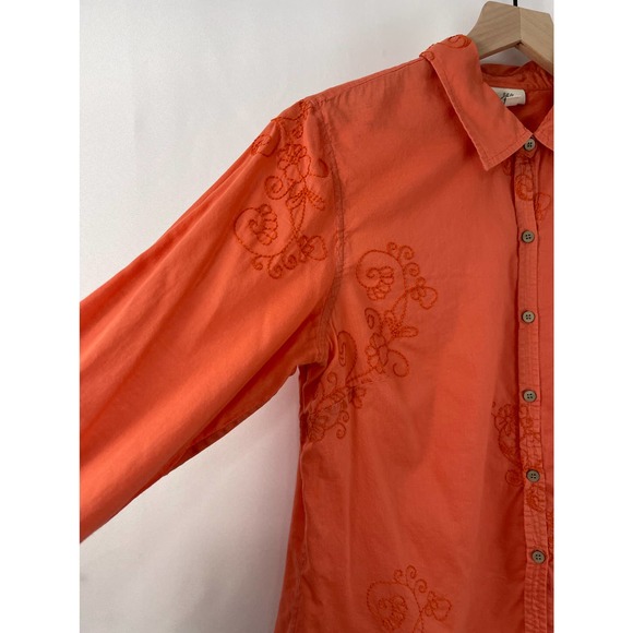 J.Jill Pumpkin All-Over Embroider Button Up Collard Top Blouse Size Med  #4122 - Picture 8 of 10